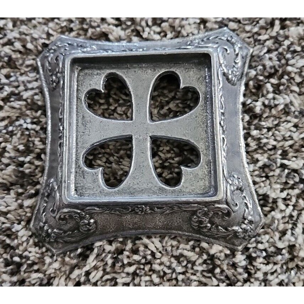 Carson Pewter Heart Clover Candle Holder Base Silver Ornate Floral 1999